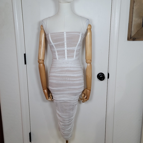 Nookie x REVOLVE Mecca Midi Dress Size XSStunning Bridal White + Nude Mesh - Picture 1 of 14